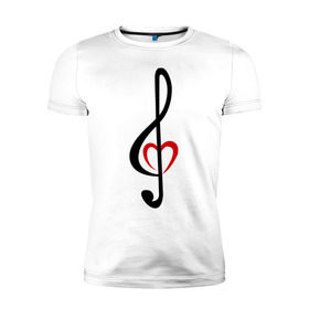 Мужская футболка премиум с принтом Скрипичный ключ сердце в Санкт-Петербурге, 92% хлопок, 8% лайкра | приталенный силуэт, круглый вырез ворота, длина до линии бедра, короткий рукав | музыка | ноты | сердце | скрипичный ключ