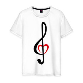 Мужская футболка хлопок с принтом Скрипичный ключ сердце в Санкт-Петербурге, 100% хлопок | прямой крой, круглый вырез горловины, длина до линии бедер, слегка спущенное плечо. | музыка | ноты | сердце | скрипичный ключ