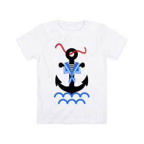 Детская футболка хлопок с принтом морской якорь в Санкт-Петербурге, 100% хлопок | круглый вырез горловины, полуприлегающий силуэт, длина до линии бедер | волны | канат | капитан | катер | корабль | море | моряк | плавание | порт | пристань | река | судоходный | тельняшка