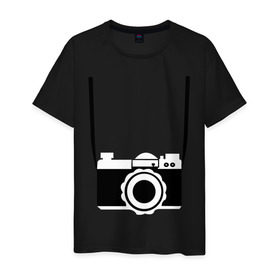 Мужская футболка хлопок с принтом фотик на шее в Санкт-Петербурге, 100% хлопок | прямой крой, круглый вырез горловины, длина до линии бедер, слегка спущенное плечо. | для туриста | путешественник | турист | туристу | фотик | фото | фотоаппарат | фотоаппарат на шее | фотограф