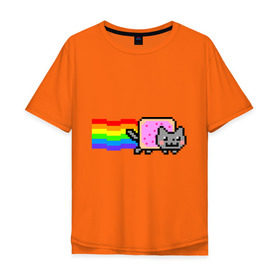 Мужская футболка хлопок Oversize с принтом Nyan Cat в Санкт-Петербурге, 100% хлопок | свободный крой, круглый ворот, “спинка” длиннее передней части | nyan cat | интернет приколы | кошка | нян кэт