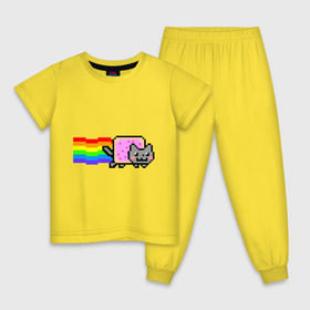Детская пижама хлопок с принтом Nyan Cat в Санкт-Петербурге, 100% хлопок |  брюки и футболка прямого кроя, без карманов, на брюках мягкая резинка на поясе и по низу штанин
 | nyan cat | интернет приколы | кошка | нян кэт