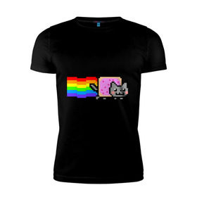 Мужская футболка премиум с принтом Nyan Cat в Санкт-Петербурге, 92% хлопок, 8% лайкра | приталенный силуэт, круглый вырез ворота, длина до линии бедра, короткий рукав | nyan cat | интернет приколы | кошка | нян кэт