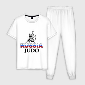 Мужская пижама хлопок с принтом Russia judo в Санкт-Петербурге, 100% хлопок | брюки и футболка прямого кроя, без карманов, на брюках мягкая резинка на поясе и по низу штанин
 | дзюдо