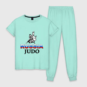 Женская пижама хлопок с принтом Russia judo в Санкт-Петербурге, 100% хлопок | брюки и футболка прямого кроя, без карманов, на брюках мягкая резинка на поясе и по низу штанин | дзюдо