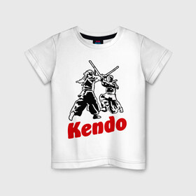 Детская футболка хлопок с принтом Кендо фектование в Санкт-Петербурге, 100% хлопок | круглый вырез горловины, полуприлегающий силуэт, длина до линии бедер | Тематика изображения на принте: kendo | russia | борьба | восточные | единоборства | самурай | самурайский | синай | спорт | фехтование