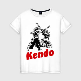 Женская футболка хлопок с принтом Кендо фектование в Санкт-Петербурге, 100% хлопок | прямой крой, круглый вырез горловины, длина до линии бедер, слегка спущенное плечо | kendo | russia | борьба | восточные | единоборства | самурай | самурайский | синай | спорт | фехтование