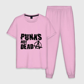 Мужская пижама хлопок с принтом Punks not dead (2) в Санкт-Петербурге, 100% хлопок | брюки и футболка прямого кроя, без карманов, на брюках мягкая резинка на поясе и по низу штанин
 | punks | анархия | панк | панк не умрет | стиль панк