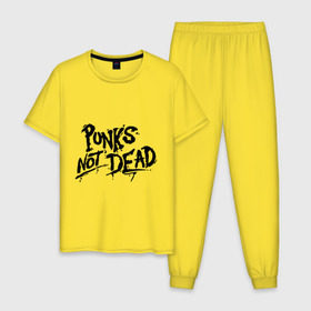 Мужская пижама хлопок с принтом Punks not dead в Санкт-Петербурге, 100% хлопок | брюки и футболка прямого кроя, без карманов, на брюках мягкая резинка на поясе и по низу штанин
 | punks | панк | панк не умрет | стиль панк
