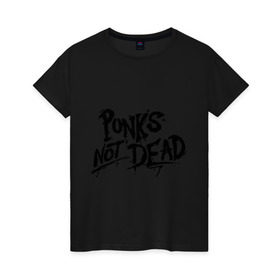 Женская футболка хлопок с принтом Punks not dead в Санкт-Петербурге, 100% хлопок | прямой крой, круглый вырез горловины, длина до линии бедер, слегка спущенное плечо | punks | панк | панк не умрет | стиль панк