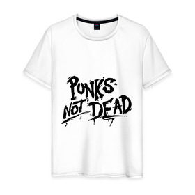 Мужская футболка хлопок с принтом Punks not dead в Санкт-Петербурге, 100% хлопок | прямой крой, круглый вырез горловины, длина до линии бедер, слегка спущенное плечо. | Тематика изображения на принте: punks | панк | панк не умрет | стиль панк