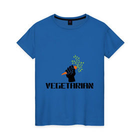 Женская футболка хлопок с принтом Vegetarian (Вегетерианство) в Санкт-Петербурге, 100% хлопок | прямой крой, круглый вырез горловины, длина до линии бедер, слегка спущенное плечо | vegan | vegetarian | вегетарианец | вегетарианство | морковка | морковь | я вегетарианец