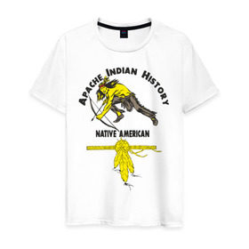 Мужская футболка хлопок с принтом Apache Indian History 3 в Санкт-Петербурге, 100% хлопок | прямой крой, круглый вырез горловины, длина до линии бедер, слегка спущенное плечо. | american | native | америка | апачи | вождь | индеец | индейцы | исторический | история | коренные американцы | перья