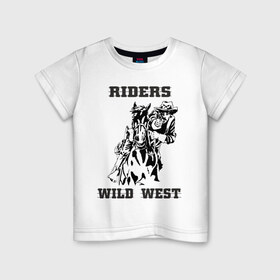 Детская футболка хлопок с принтом riders wild west в Санкт-Петербурге, 100% хлопок | круглый вырез горловины, полуприлегающий силуэт, длина до линии бедер | Тематика изображения на принте: всадник | дикий запад | ездок | ковбой | лошадь | наездник | револьвер | стрелок | стрелять | техас