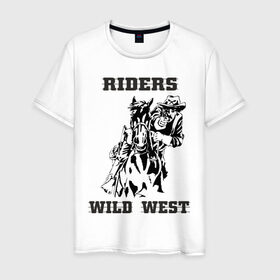 Мужская футболка хлопок с принтом riders wild west в Санкт-Петербурге, 100% хлопок | прямой крой, круглый вырез горловины, длина до линии бедер, слегка спущенное плечо. | всадник | дикий запад | ездок | ковбой | лошадь | наездник | револьвер | стрелок | стрелять | техас