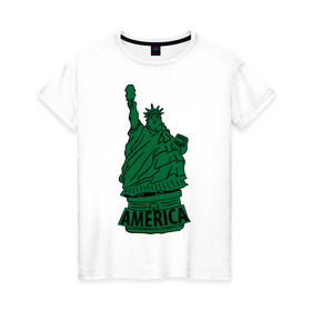 Женская футболка хлопок с принтом Америка (America) Толстая статуя свободы в Санкт-Петербурге, 100% хлопок | прямой крой, круглый вырез горловины, длина до линии бедер, слегка спущенное плечо | Тематика изображения на принте: new york | жирная | лишний вес | нью йорк | толстуха