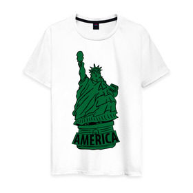 Мужская футболка хлопок с принтом Америка (America) Толстая статуя свободы в Санкт-Петербурге, 100% хлопок | прямой крой, круглый вырез горловины, длина до линии бедер, слегка спущенное плечо. | Тематика изображения на принте: new york | жирная | лишний вес | нью йорк | толстуха