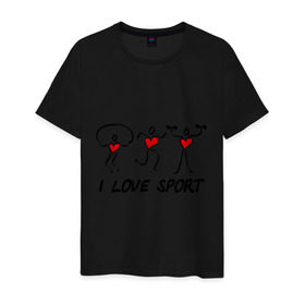 Мужская футболка хлопок с принтом I love sports в Санкт-Петербурге, 100% хлопок | прямой крой, круглый вырез горловины, длина до линии бедер, слегка спущенное плечо. | i love | sport | гимнастика | спорт | фитнес | я люблю