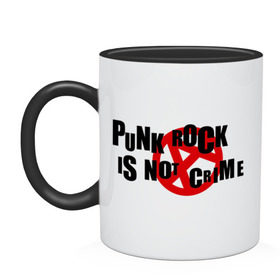 Кружка двухцветная с принтом PUNK ROCK IS NOT A CRIME в Санкт-Петербурге, керамика | объем — 330 мл, диаметр — 80 мм. Цветная ручка и кайма сверху, в некоторых цветах — вся внутренняя часть | Тематика изображения на принте: is not a crime | punk | punk rock | rock | анархизм | анархия | знак анархии | панк | панк рок | панк рок это не криминал | рок
