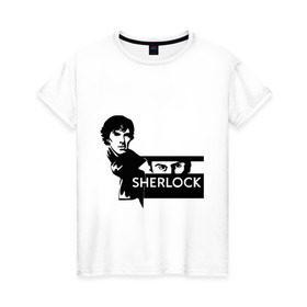 Женская футболка хлопок с принтом T-shirt Sherlock в Санкт-Петербурге, 100% хлопок | прямой крой, круглый вырез горловины, длина до линии бедер, слегка спущенное плечо | holmes | holms | sherlock | sherlok | vatson | ватсон | сериал | холмс | шерлок | шерлок холмс