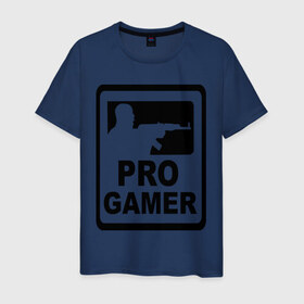 Мужская футболка хлопок с принтом Pro gamer (2) в Санкт-Петербурге, 100% хлопок | прямой крой, круглый вырез горловины, длина до линии бедер, слегка спущенное плечо. | автомат | игра | игрок | комп | компьютерная игра | нуб | оружие | про | с автоматом