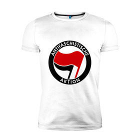 Мужская футболка премиум с принтом Antifa (1) в Санкт-Петербурге, 92% хлопок, 8% лайкра | приталенный силуэт, круглый вырез ворота, длина до линии бедра, короткий рукав | antifa | антифа | антифашизм | антифашистское движение | знак антифа | против фашизма | фашизм