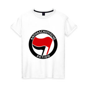 Женская футболка хлопок с принтом Antifa (1) в Санкт-Петербурге, 100% хлопок | прямой крой, круглый вырез горловины, длина до линии бедер, слегка спущенное плечо | antifa | антифа | антифашизм | антифашистское движение | знак антифа | против фашизма | фашизм