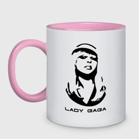 Кружка двухцветная с принтом Gaga в Санкт-Петербурге, керамика | объем — 330 мл, диаметр — 80 мм. Цветная ручка и кайма сверху, в некоторых цветах — вся внутренняя часть | lady gaga | гага | леди gaga | леди гага | лицо леди gaga | лицо леди гага | образ леди гага