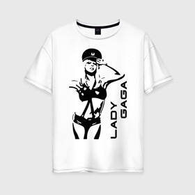 Женская футболка хлопок Oversize с принтом Lady Gaga (1) в Санкт-Петербурге, 100% хлопок | свободный крой, круглый ворот, спущенный рукав, длина до линии бедер
 | lady gaga | гага | леди gaga | леди гага | лицо леди gaga | лицо леди гага | образ леди гага