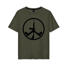Женская футболка хлопок Oversize с принтом Мир из оружия в Санкт-Петербурге, 100% хлопок | свободный крой, круглый ворот, спущенный рукав, длина до линии бедер
 | автомат | ак | знак | мир | оружие | пацифика | пистолет | символ мираб ак 47