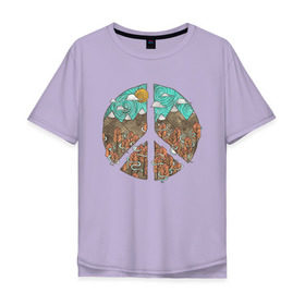 Мужская футболка хлопок Oversize с принтом Мир (Peace) в Санкт-Петербурге, 100% хлопок | свободный крой, круглый ворот, “спинка” длиннее передней части | хиппи