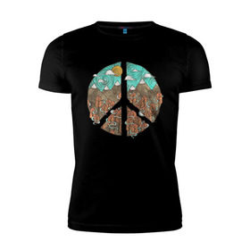 Мужская футболка премиум с принтом Мир (Peace) в Санкт-Петербурге, 92% хлопок, 8% лайкра | приталенный силуэт, круглый вырез ворота, длина до линии бедра, короткий рукав | хиппи