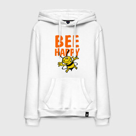 Мужская толстовка хлопок с принтом BeeHappy в Санкт-Петербурге, френч-терри, мягкий теплый начес внутри (100% хлопок) | карман-кенгуру, эластичные манжеты и нижняя кромка, капюшон с подкладом и шнурком | веселая | насекомое | настроение | позитив | пчела | пчелка | счастливый | счастье | эмоции