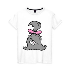 Женская футболка хлопок с принтом Милая собачонка в Санкт-Петербурге, 100% хлопок | прямой крой, круглый вырез горловины, длина до линии бедер, слегка спущенное плечо | бантик | зверушка | песик | собака | собачка | шерсть | щенок | щеночек