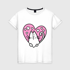 Женская футболка хлопок с принтом Милый котик(2) в Санкт-Петербурге, 100% хлопок | прямой крой, круглый вырез горловины, длина до линии бедер, слегка спущенное плечо | зверушка | киса | кот | котенок | котяра | кошак | любимец | питомец | подарок девушке | сердечко | сердце
