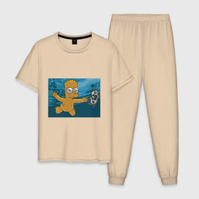 Мужская пижама хлопок с принтом Nevermind (Simpsons) в Санкт-Петербурге, 100% хлопок | брюки и футболка прямого кроя, без карманов, на брюках мягкая резинка на поясе и по низу штанин
 | nevermind | nevermind simpsons | nirvana | nirvana nevermind | rock | simpsons | нирвана | нирвана nevermind | нирвана симпсонс | ребенок | рок | символика nirvana | символика нирвана | симпсонс