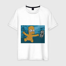 Мужская футболка хлопок с принтом Nevermind (Simpsons) в Санкт-Петербурге, 100% хлопок | прямой крой, круглый вырез горловины, длина до линии бедер, слегка спущенное плечо. | nevermind | nevermind simpsons | nirvana | nirvana nevermind | rock | simpsons | нирвана | нирвана nevermind | нирвана симпсонс | ребенок | рок | символика nirvana | символика нирвана | симпсонс