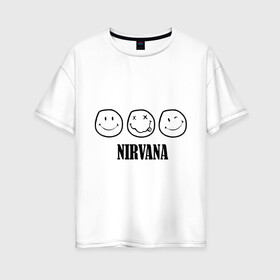 Женская футболка хлопок Oversize с принтом Nirvana(2) в Санкт-Петербурге, 100% хлопок | свободный крой, круглый ворот, спущенный рукав, длина до линии бедер
 | nirvana | rock | нирвана | ребенок | рок | символика nirvana | символика нирвана