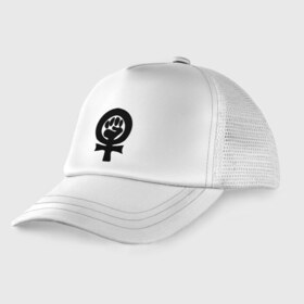 Детская кепка тракер с принтом эмблема феминизма в Санкт-Петербурге, Козырек - 100% хлопок. Кепка - 100% полиэстер, Задняя часть - сетка | универсальный размер, пластиковая застёжка | женщины | кулак | мужчины | отношения | феминистка