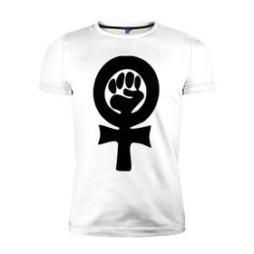 Мужская футболка премиум с принтом эмблема феминизма в Санкт-Петербурге, 92% хлопок, 8% лайкра | приталенный силуэт, круглый вырез ворота, длина до линии бедра, короткий рукав | женщины | кулак | мужчины | отношения | феминистка