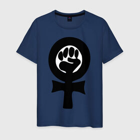 Мужская футболка хлопок с принтом эмблема феминизма в Санкт-Петербурге, 100% хлопок | прямой крой, круглый вырез горловины, длина до линии бедер, слегка спущенное плечо. | женщины | кулак | мужчины | отношения | феминистка