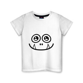 Детская футболка хлопок с принтом Добрый монстрик в Санкт-Петербурге, 100% хлопок | круглый вырез горловины, полуприлегающий силуэт, длина до линии бедер | Тематика изображения на принте: глазастый | зубастик | зубы | монстр | рожица | чудик | чудовище