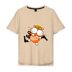 Мужская футболка хлопок Oversize с принтом Хомяк гангстер в Санкт-Петербурге, 100% хлопок | свободный крой, круглый ворот, “спинка” длиннее передней части | gangsta | gangsta hamster | гангстер | ганста хомяк | грызуны | домашние животные | животные | хомяк | хомячок