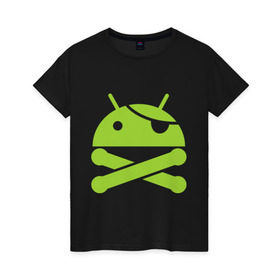 Женская футболка хлопок с принтом Android super user в Санкт-Петербурге, 100% хлопок | прямой крой, круглый вырез горловины, длина до линии бедер, слегка спущенное плечо | пират