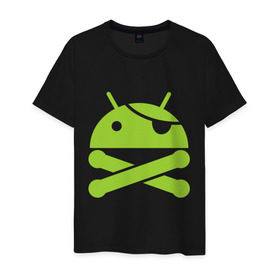 Мужская футболка хлопок с принтом Android super user в Санкт-Петербурге, 100% хлопок | прямой крой, круглый вырез горловины, длина до линии бедер, слегка спущенное плечо. | пират