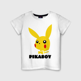 Детская футболка хлопок с принтом PikaBoy в Санкт-Петербурге, 100% хлопок | круглый вырез горловины, полуприлегающий силуэт, длина до линии бедер | pickachu | pikaboy | playboy | pockemon | антибренд | пикабой | пикачу | плейбой | покемон