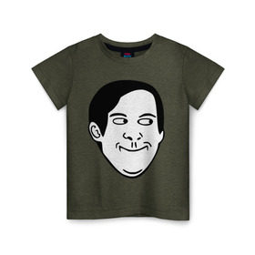 Детская футболка хлопок с принтом Тоби Магуайр в Санкт-Петербурге, 100% хлопок | круглый вырез горловины, полуприлегающий силуэт, длина до линии бедер | face | tobey maguire | интернет мемы | интернет приколы | мемы | приколы | рожи | тоби магуайр