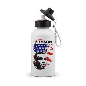 Бутылка спортивная с принтом боксер Mike Tyson в Санкт-Петербурге, металл | емкость — 500 мл, в комплекте две пластиковые крышки и карабин для крепления | boxing