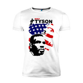 Мужская футболка премиум с принтом боксер Mike Tyson в Санкт-Петербурге, 92% хлопок, 8% лайкра | приталенный силуэт, круглый вырез ворота, длина до линии бедра, короткий рукав | Тематика изображения на принте: boxing