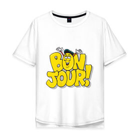 Мужская футболка хлопок Oversize с принтом Bonjour - Привет! в Санкт-Петербурге, 100% хлопок | свободный крой, круглый ворот, “спинка” длиннее передней части | bon jour | бон жур | смайл | француз